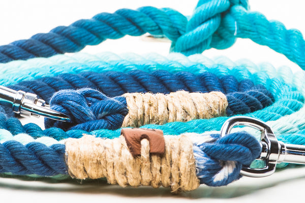 Kék-türkiz pamut színátmenetes, állítható kötélpóráz